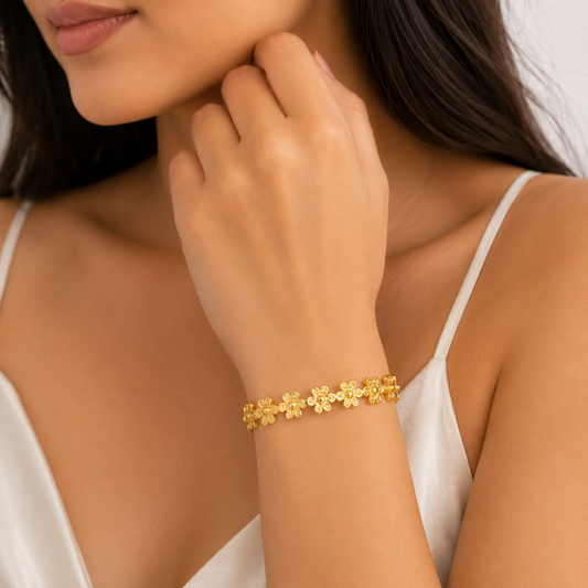 Golden Bloom Floral Open Bangle