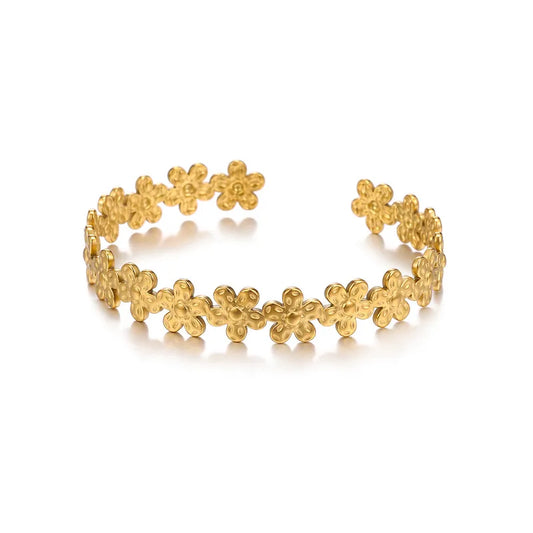 Golden Bloom Floral Open Bangle