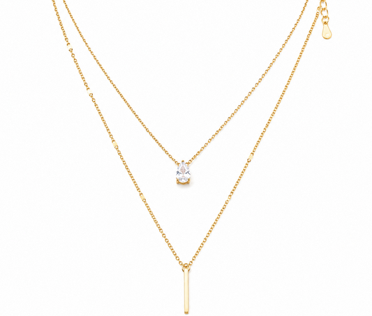 Layered Bar & Solitaire Pendant Necklace