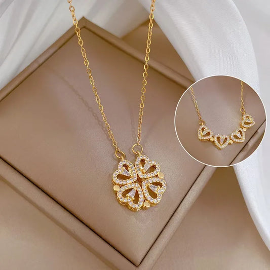 Lucky Clover Heart Pendant Necklace